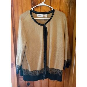 Alfred Dunner Cardigan WomensLarge Gold Black Metallic Sparkle Knit Button Front